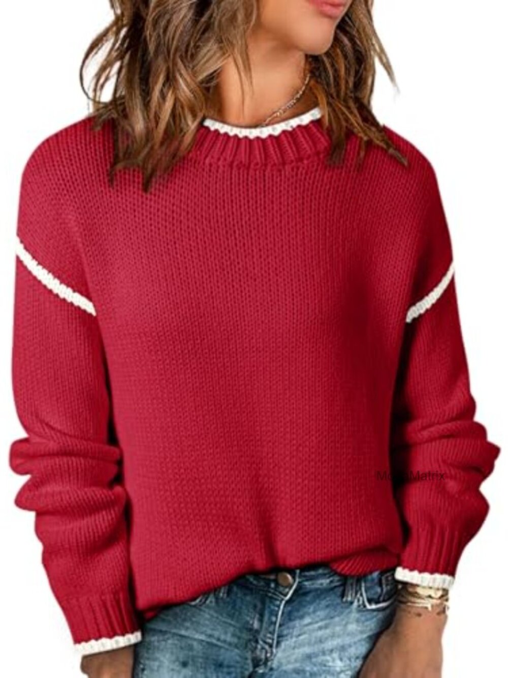 Womens Crewneck Long Sleeve Knit Pullover Sweater Loose Relaxed Fit